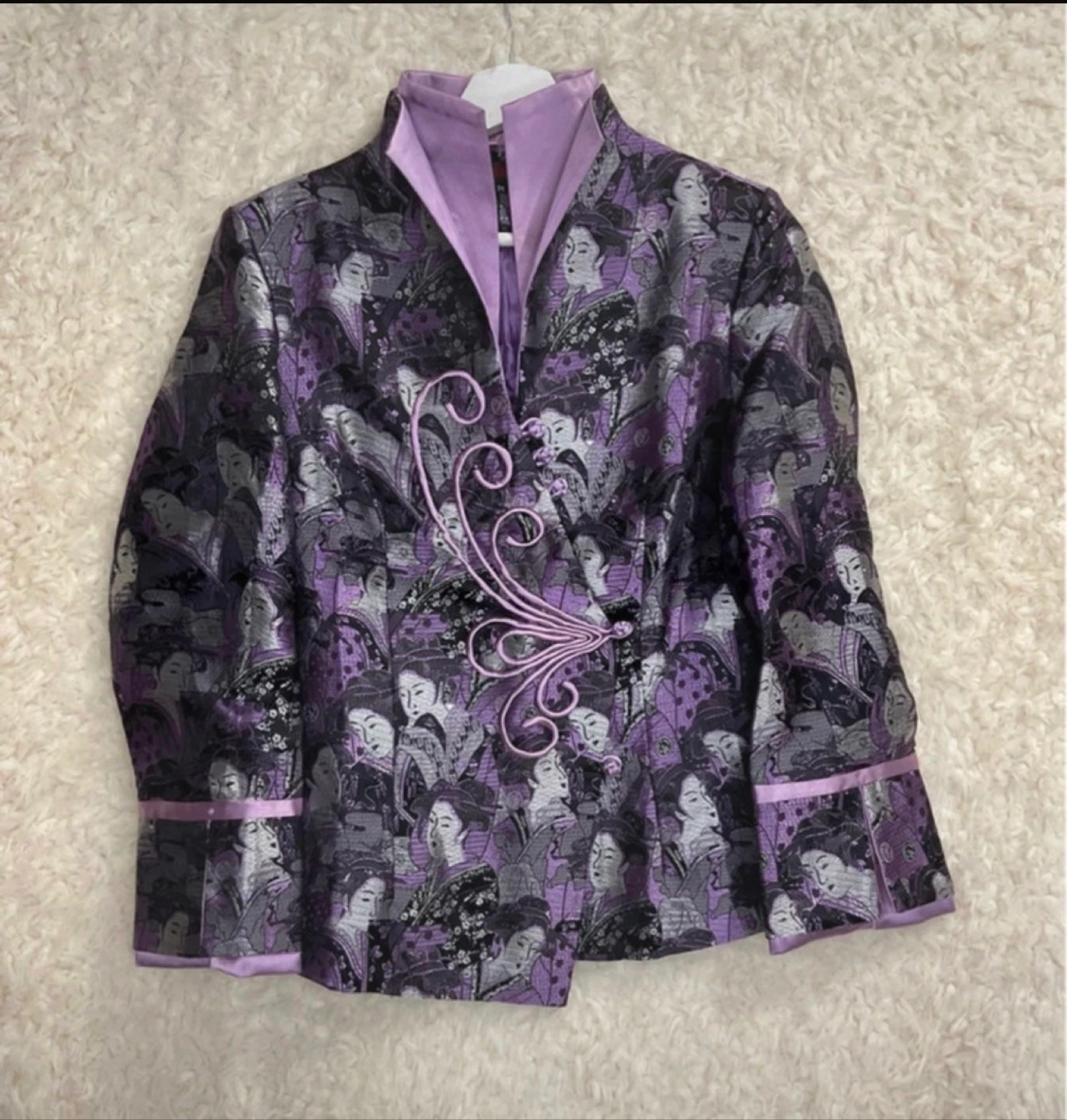 Veste asiatique ton gris et mauve taille 38 japan style / chinois
